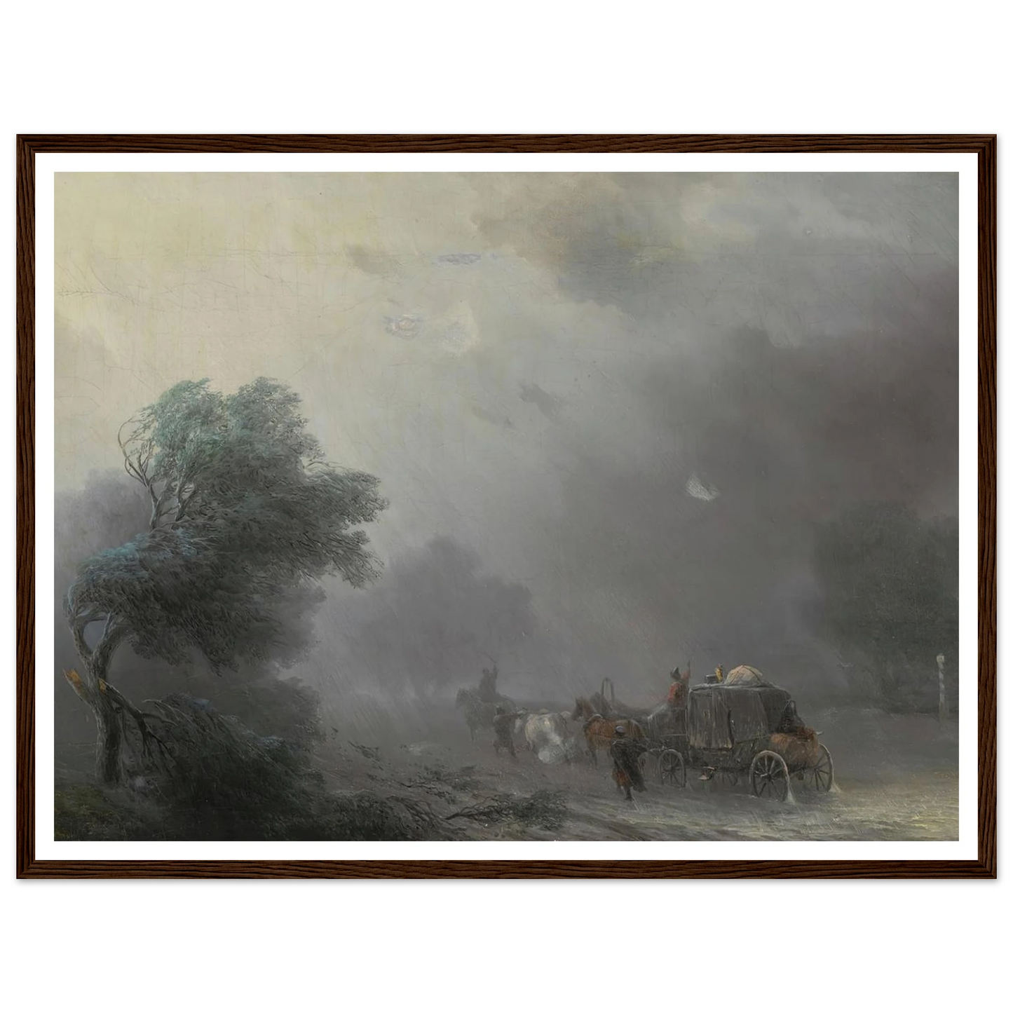 Carriage in a Storm Art Print | Ivan Konstantinovich Aivazovsky - Framed Poster - 30x40 cm / 12x16″ - Black frame