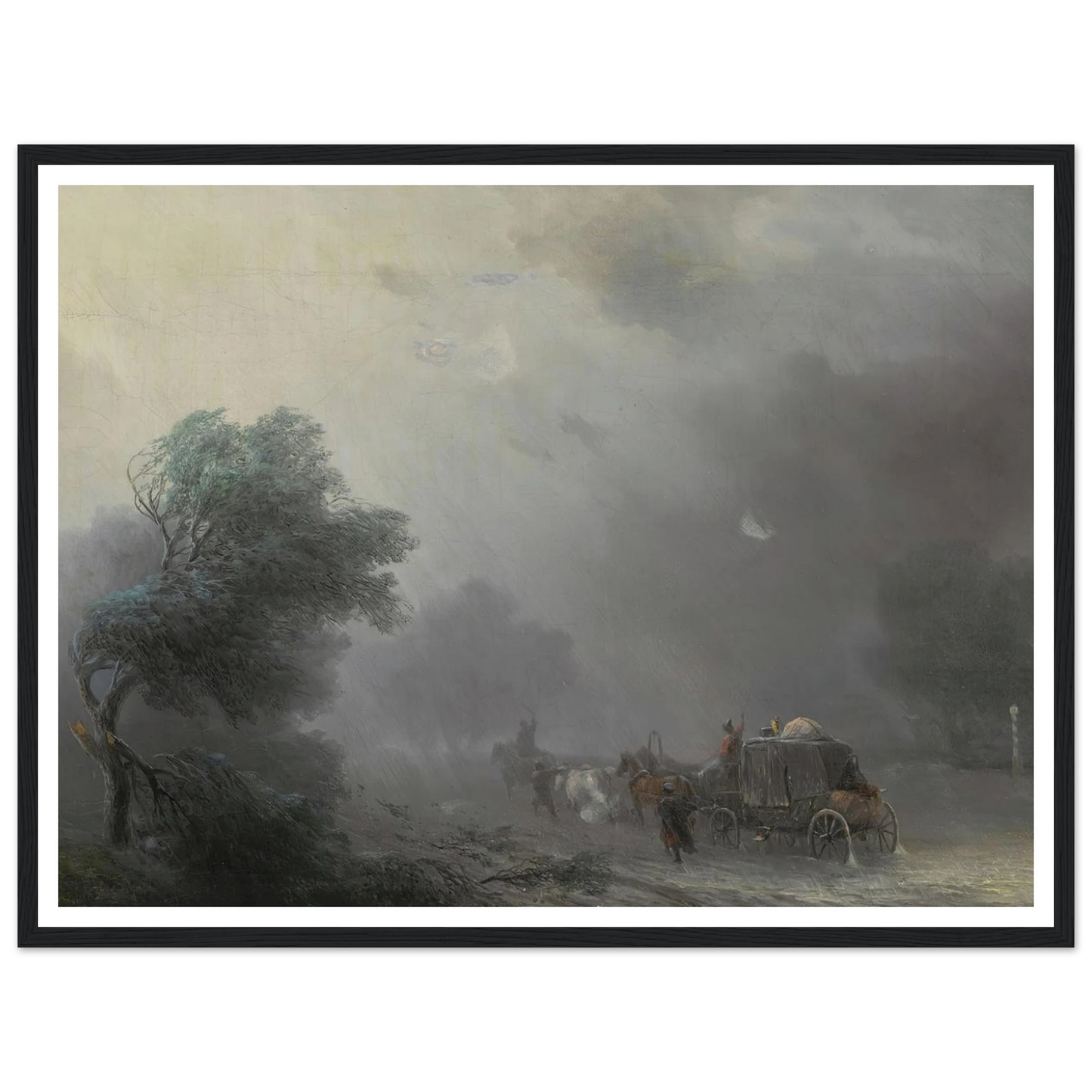 Carriage in a Storm Art Print | Ivan Konstantinovich Aivazovsky - Framed Poster - 30x40 cm / 12x16″ - Black frame