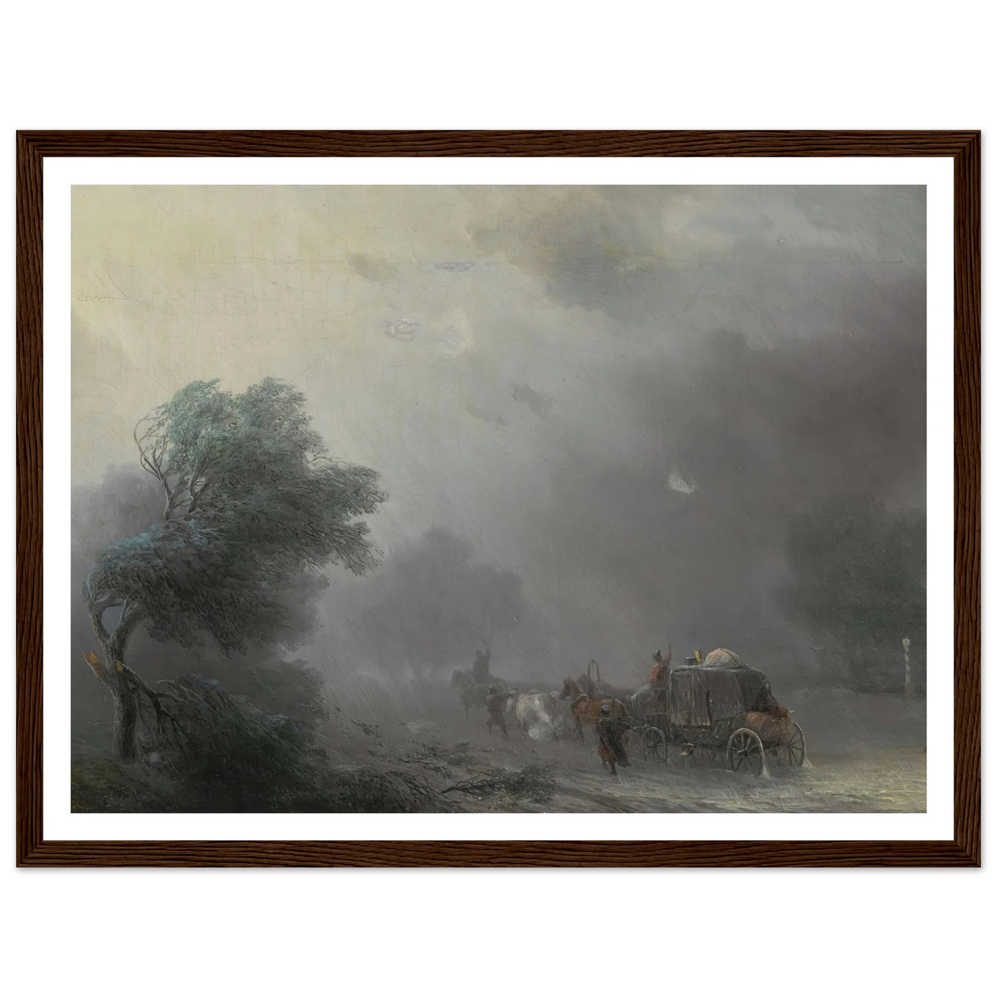 Carriage in a Storm Art Print | Ivan Konstantinovich Aivazovsky - Framed Poster - 30x40 cm / 12x16″ - Black frame