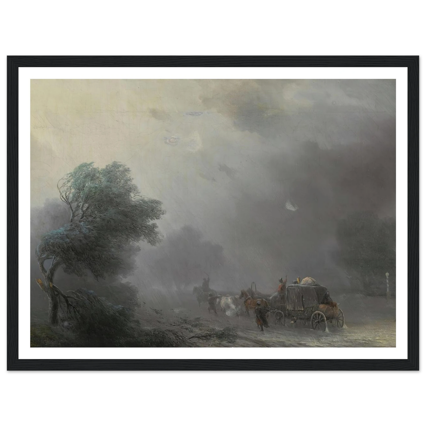 Carriage in a Storm Art Print | Ivan Konstantinovich Aivazovsky - Framed Poster - 30x40 cm / 12x16″ - Black frame