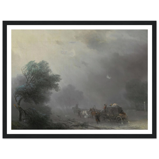 Carriage in a Storm Art Print | Ivan Konstantinovich Aivazovsky - Framed Poster - 30x40 cm / 12x16″ - Black frame