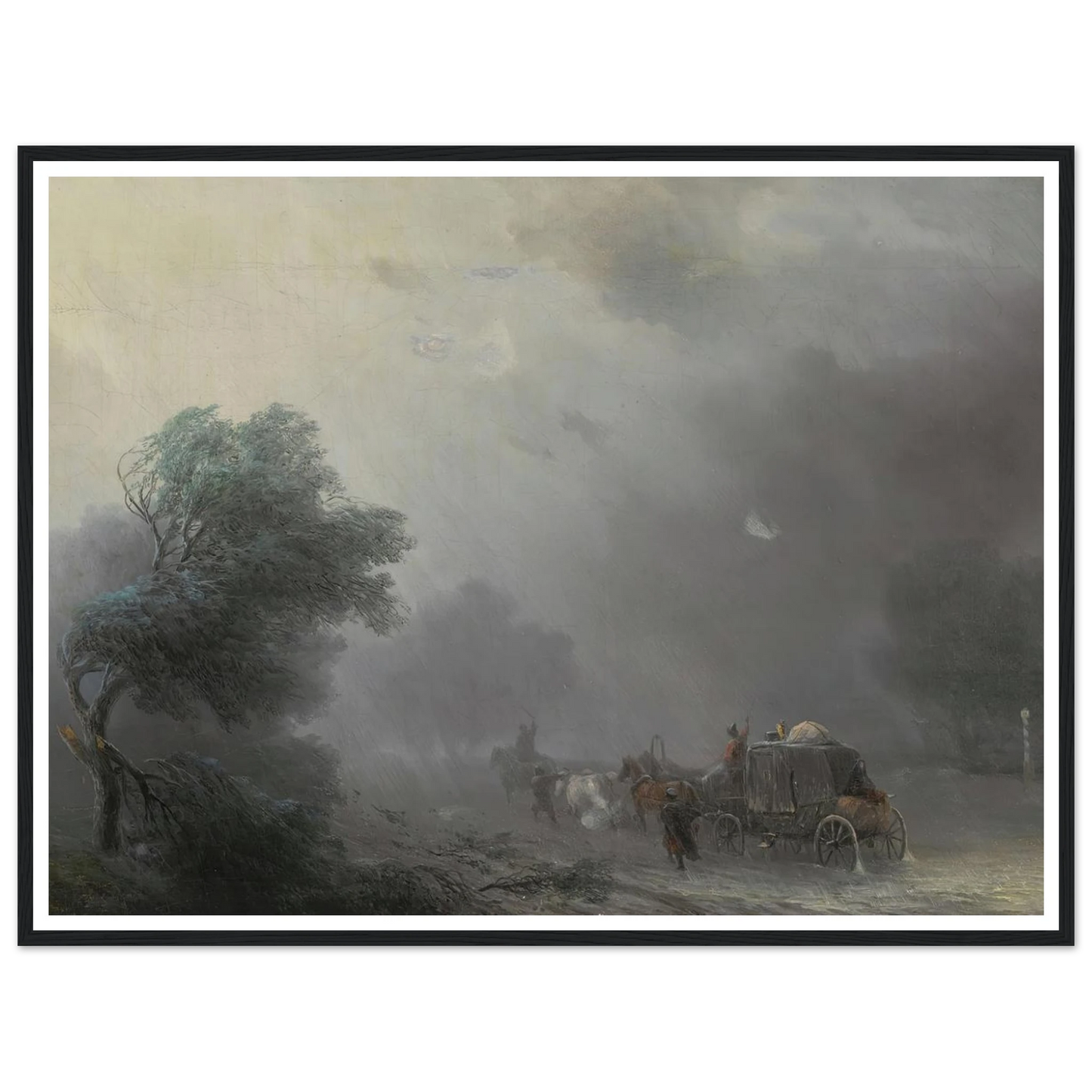 Carriage in a Storm Art Print | Ivan Konstantinovich Aivazovsky - Framed Poster - 30x40 cm / 12x16″ - Black frame