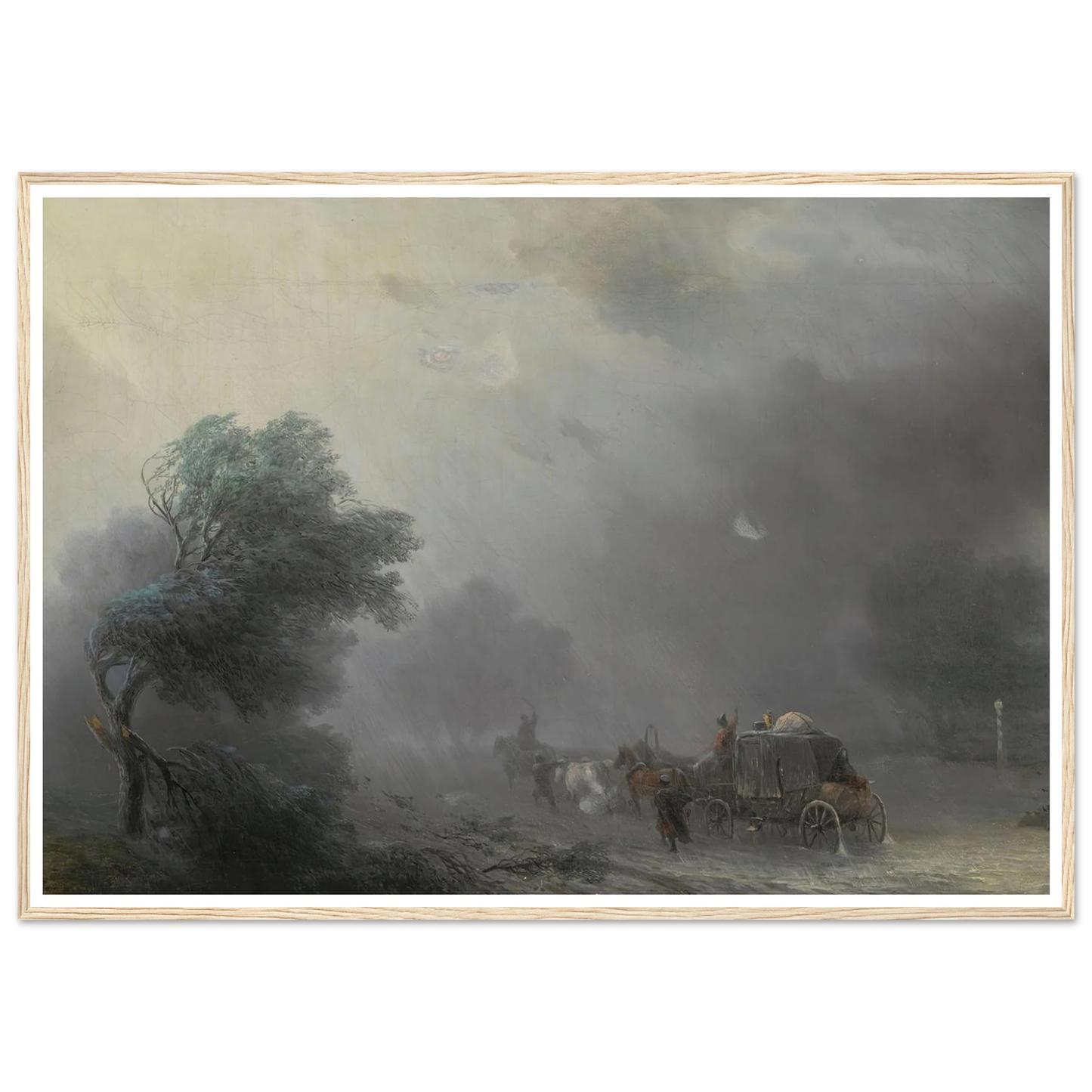 Carriage in a Storm Art Print | Ivan Konstantinovich Aivazovsky - Framed Poster - 30x40 cm / 12x16″ - Black frame