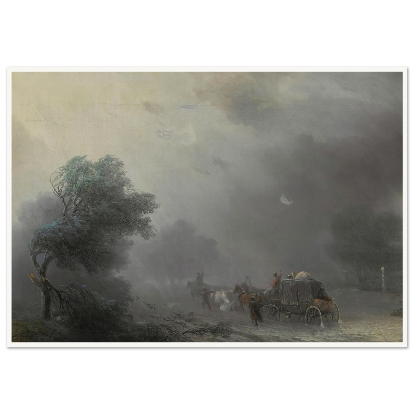 Carriage in a Storm Art Print | Ivan Konstantinovich Aivazovsky - Framed Poster - 30x40 cm / 12x16″ - Black frame