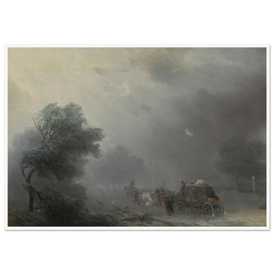 Carriage in a Storm Art Print | Ivan Konstantinovich Aivazovsky - Framed Poster - 30x40 cm / 12x16″ - Black frame