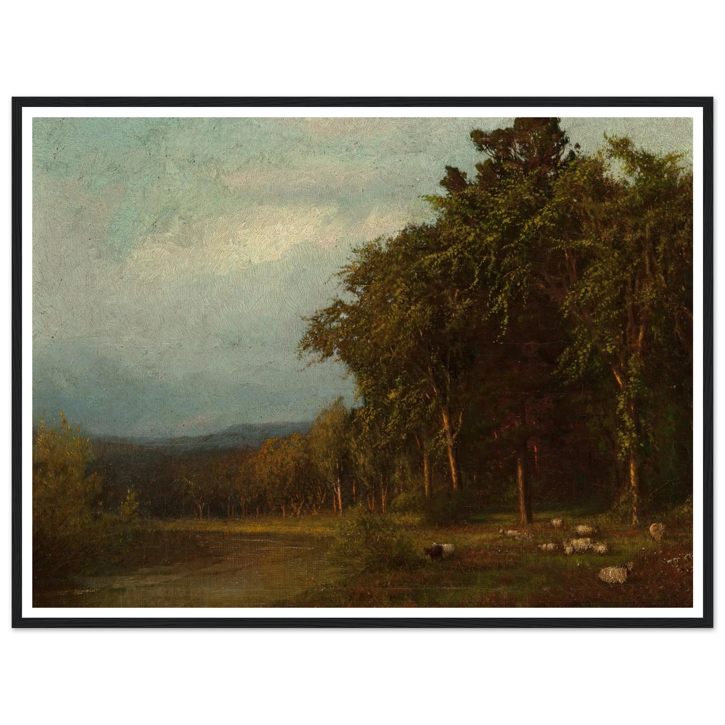 Cattle Grazing, Late Afternoon Art Print | Alexander Helwig Wyant - Framed Poster - 30x40 cm / 12x16″ - Black frame