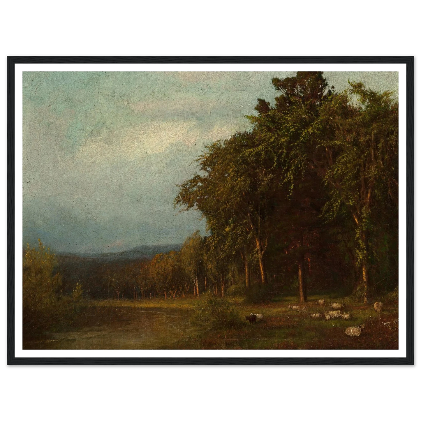 Cattle Grazing, Late Afternoon Art Print | Alexander Helwig Wyant - Framed Poster - 30x40 cm / 12x16″ - Black frame