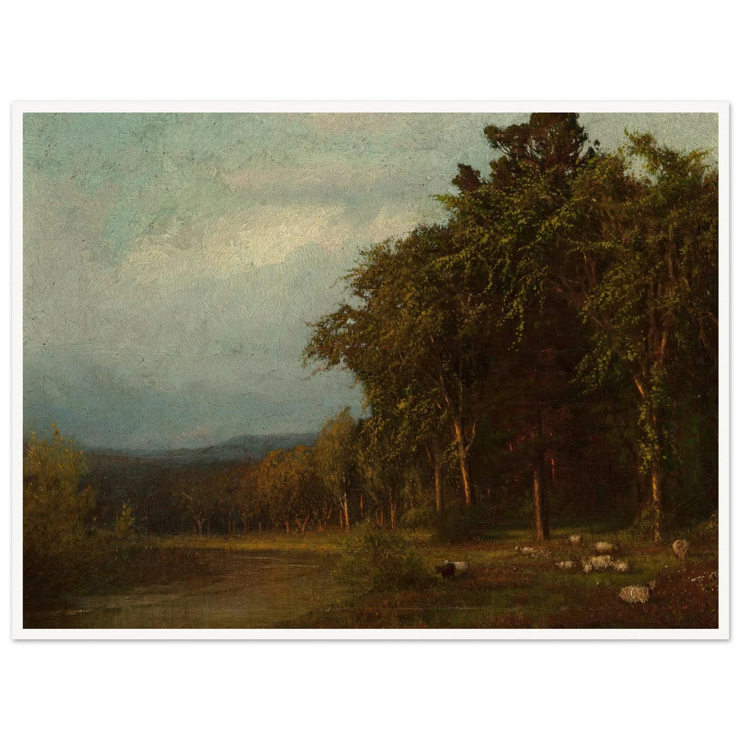Cattle Grazing, Late Afternoon Art Print | Alexander Helwig Wyant - Framed Poster - 30x40 cm / 12x16″ - Black frame