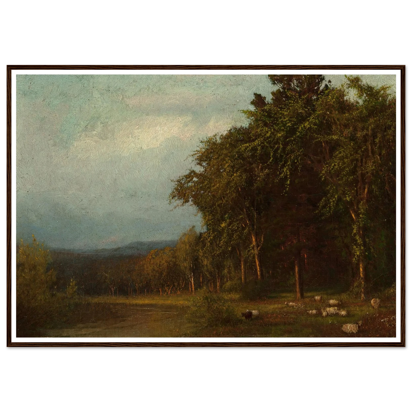 Cattle Grazing, Late Afternoon Art Print | Alexander Helwig Wyant - Framed Poster - 30x40 cm / 12x16″ - Black frame