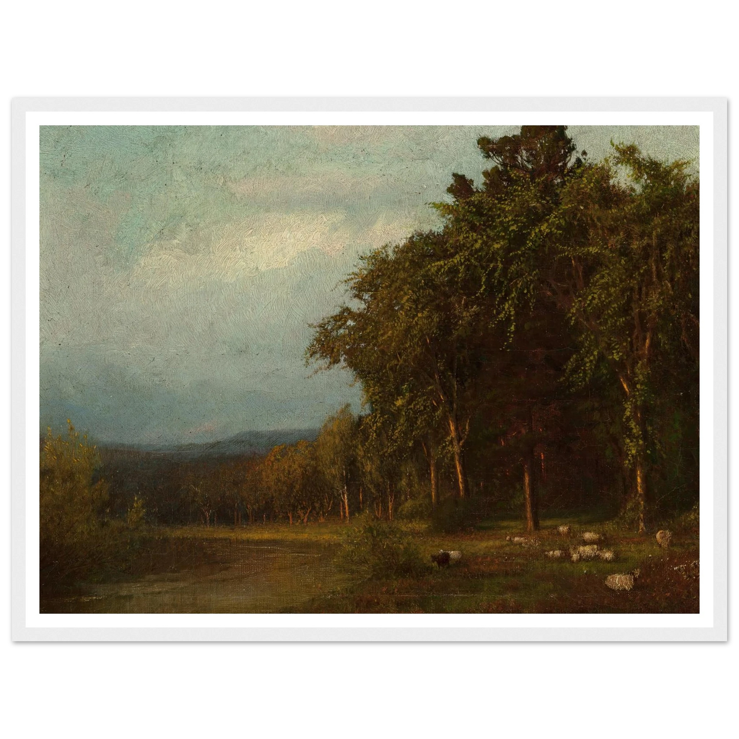 Cattle Grazing, Late Afternoon Art Print | Alexander Helwig Wyant - Framed Poster - 30x40 cm / 12x16″ - Black frame