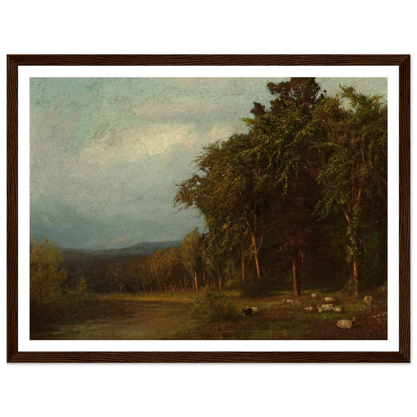 Cattle Grazing, Late Afternoon Art Print | Alexander Helwig Wyant - Framed Poster - 30x40 cm / 12x16″ - Black frame