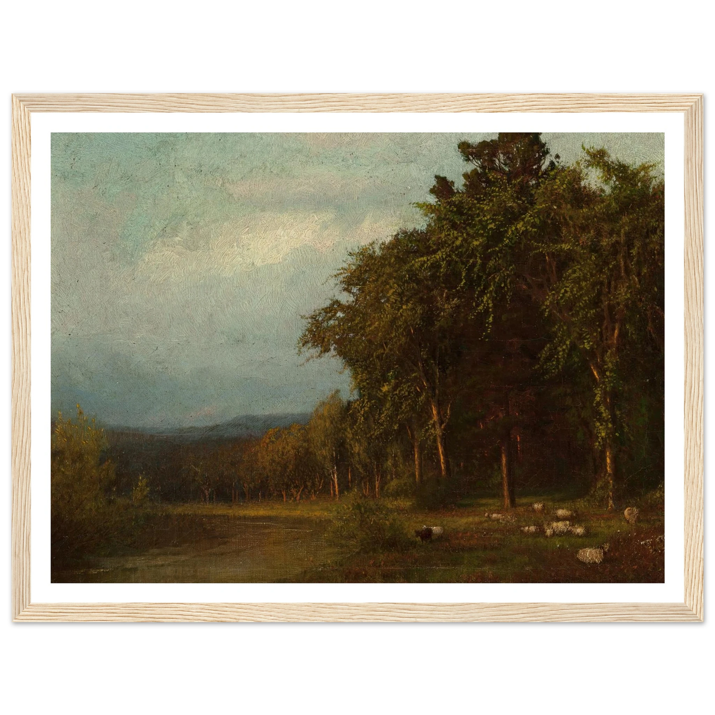 Cattle Grazing, Late Afternoon Art Print | Alexander Helwig Wyant - Framed Poster - 30x40 cm / 12x16″ - Black frame