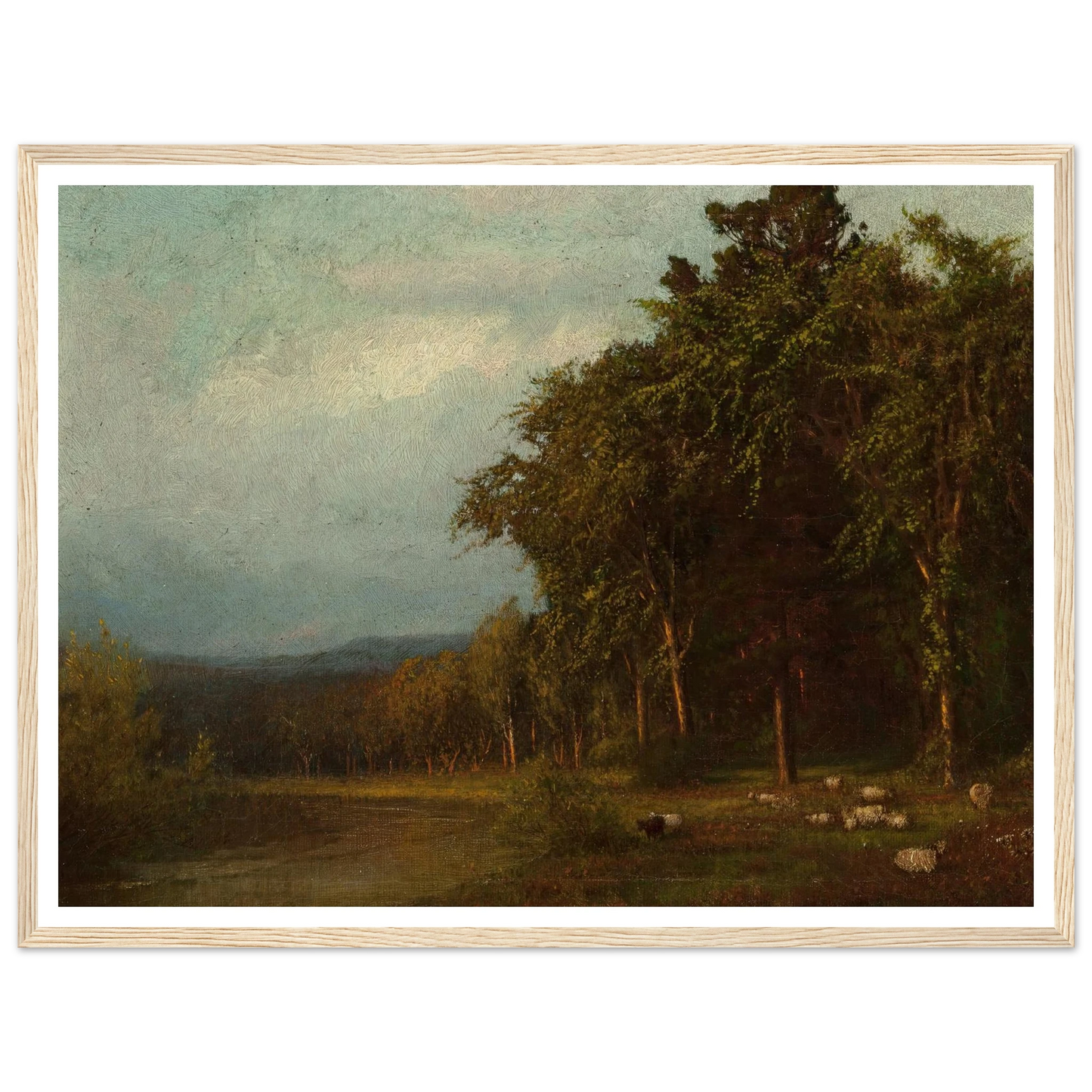 Cattle Grazing, Late Afternoon Art Print | Alexander Helwig Wyant - Framed Poster - 30x40 cm / 12x16″ - Black frame