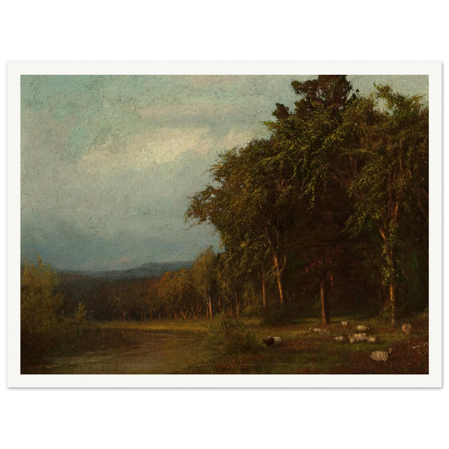 Cattle Grazing, Late Afternoon Art Print | Alexander Helwig Wyant - Framed Poster - 30x40 cm / 12x16″ - Black frame