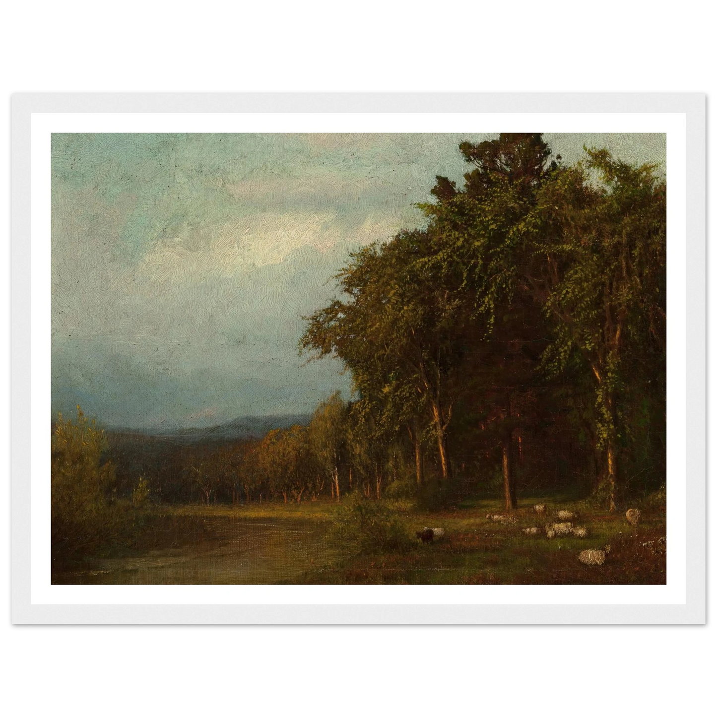 Cattle Grazing, Late Afternoon Art Print | Alexander Helwig Wyant - Framed Poster - 30x40 cm / 12x16″ - Black frame