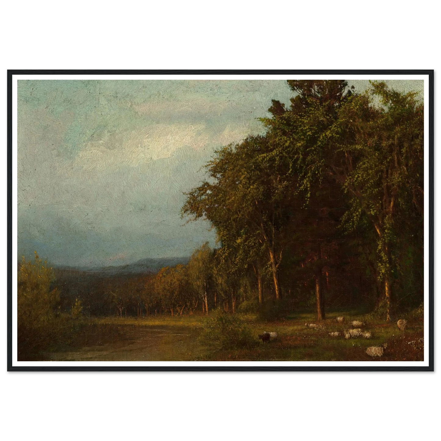 Cattle Grazing, Late Afternoon Art Print | Alexander Helwig Wyant - Framed Poster - 30x40 cm / 12x16″ - Black frame