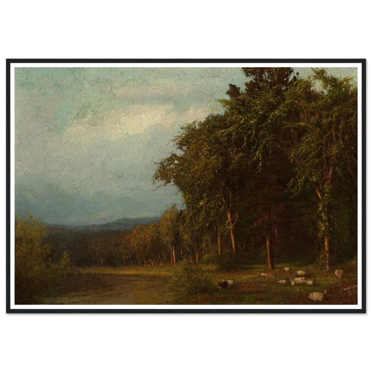 Cattle Grazing, Late Afternoon Art Print | Alexander Helwig Wyant - Framed Poster - 30x40 cm / 12x16″ - Black frame