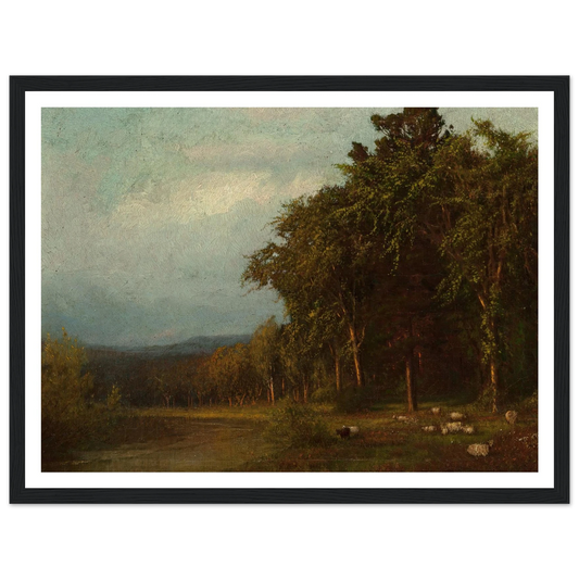 Cattle Grazing, Late Afternoon Art Print | Alexander Helwig Wyant - Framed Poster - 30x40 cm / 12x16″ - Black frame