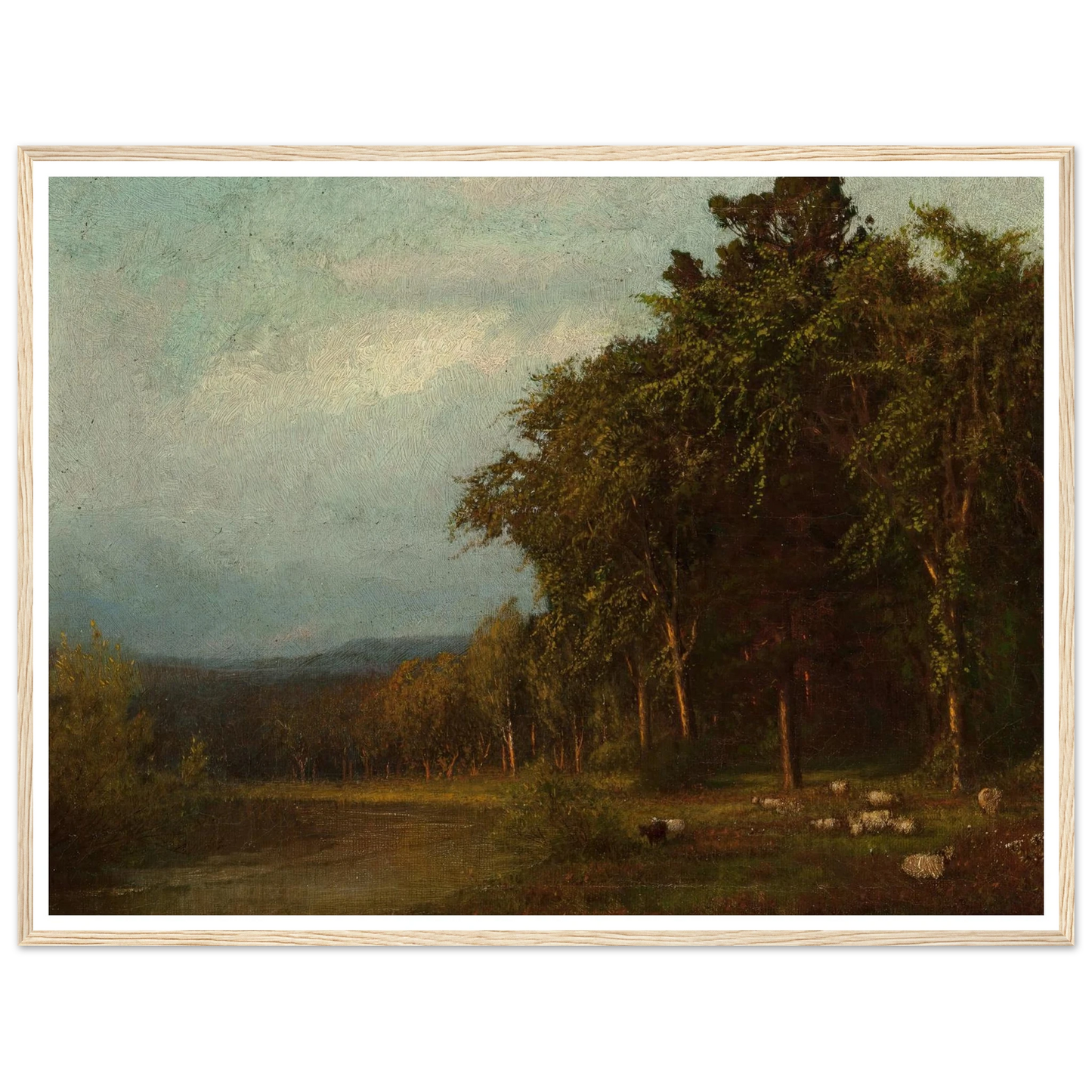 Cattle Grazing, Late Afternoon Art Print | Alexander Helwig Wyant - Framed Poster - 30x40 cm / 12x16″ - Black frame