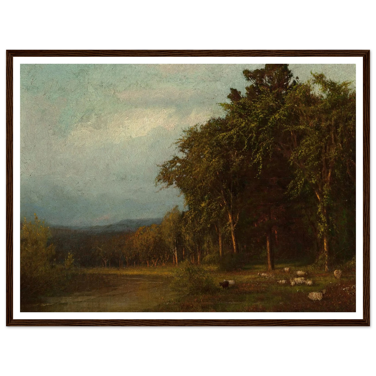 Cattle Grazing, Late Afternoon Art Print | Alexander Helwig Wyant - Framed Poster - 30x40 cm / 12x16″ - Black frame