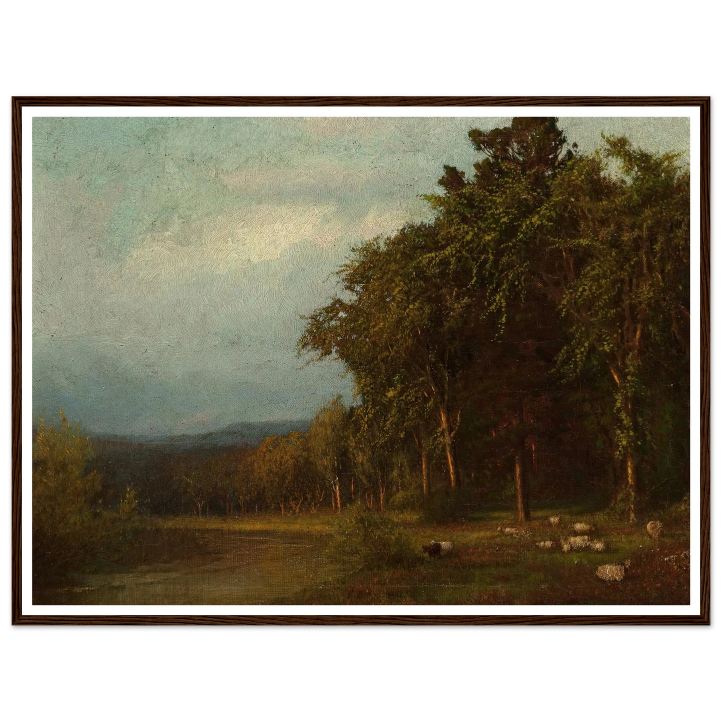 Cattle Grazing, Late Afternoon Art Print | Alexander Helwig Wyant - Framed Poster - 30x40 cm / 12x16″ - Black frame