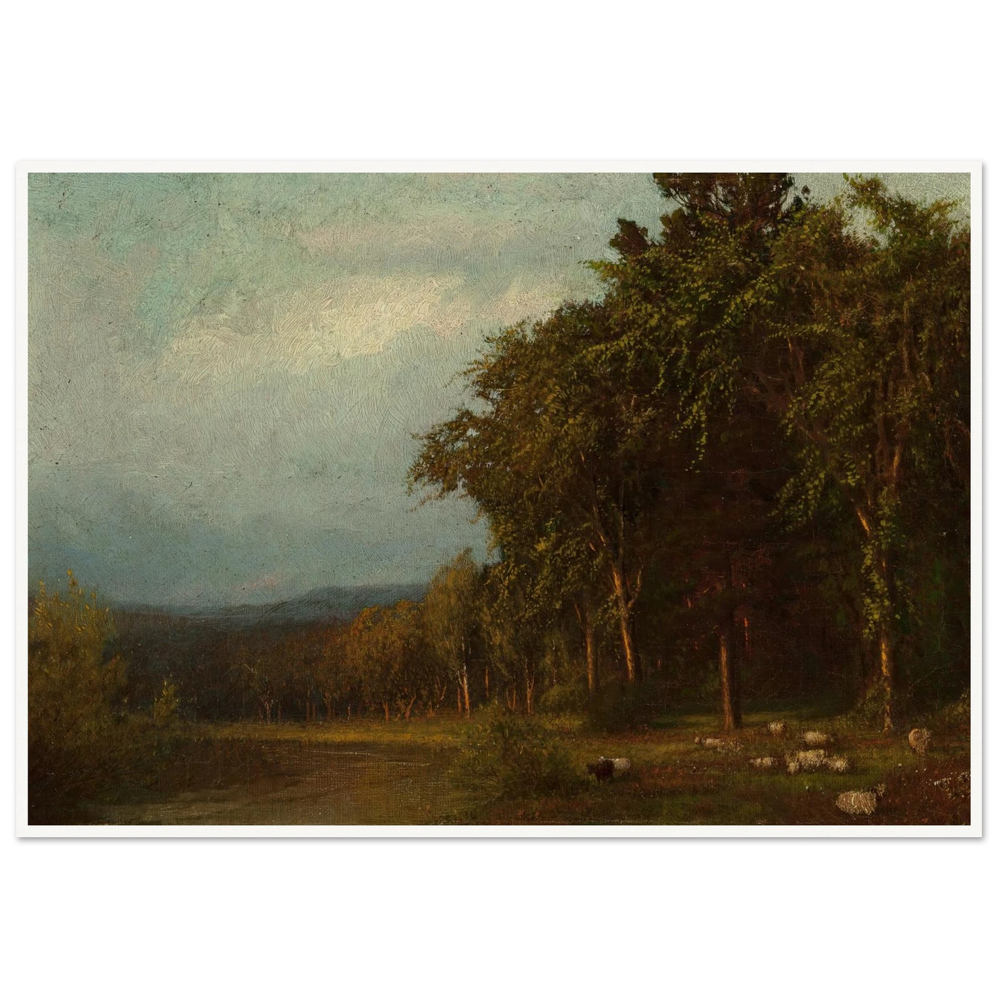 Cattle Grazing, Late Afternoon Art Print | Alexander Helwig Wyant - Framed Poster - 30x40 cm / 12x16″ - Black frame