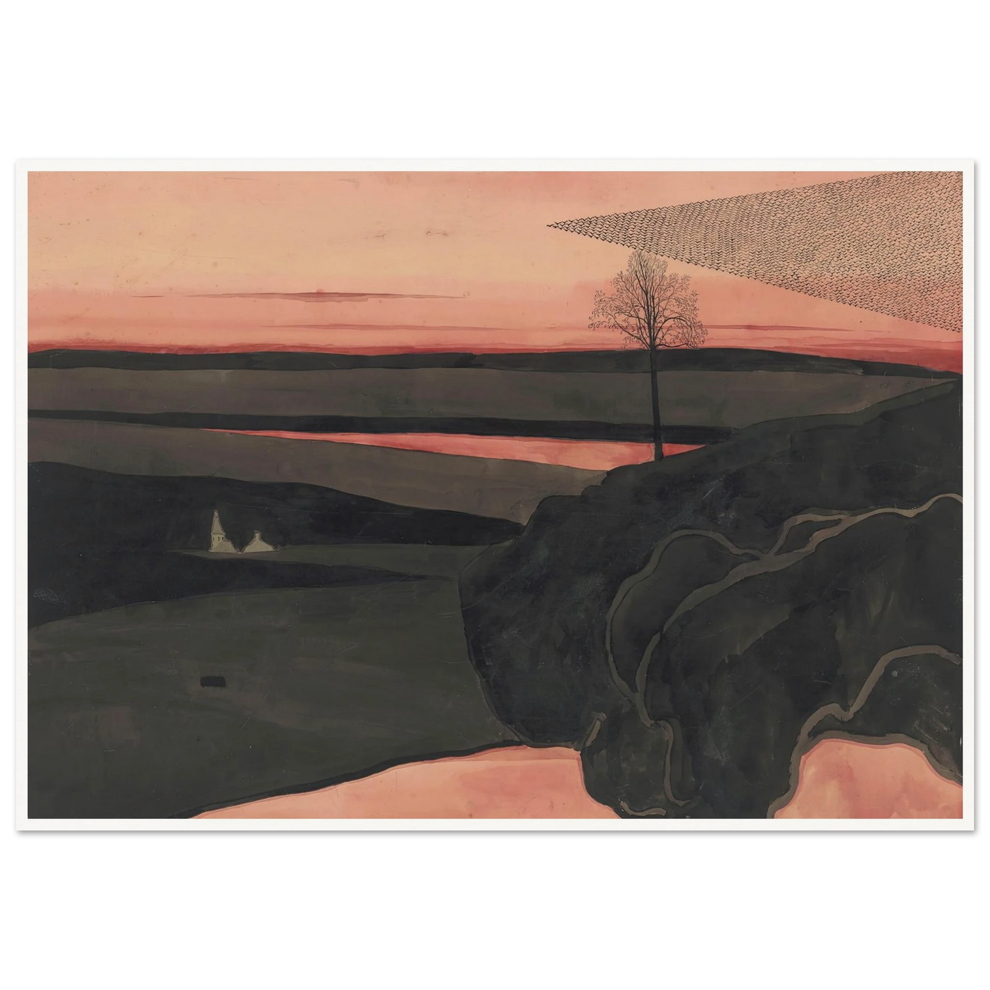 Landscape under a Red Evening Glow with Migratory Birds (1919) Art Print | Leon Spilliaert-Quipham Collections