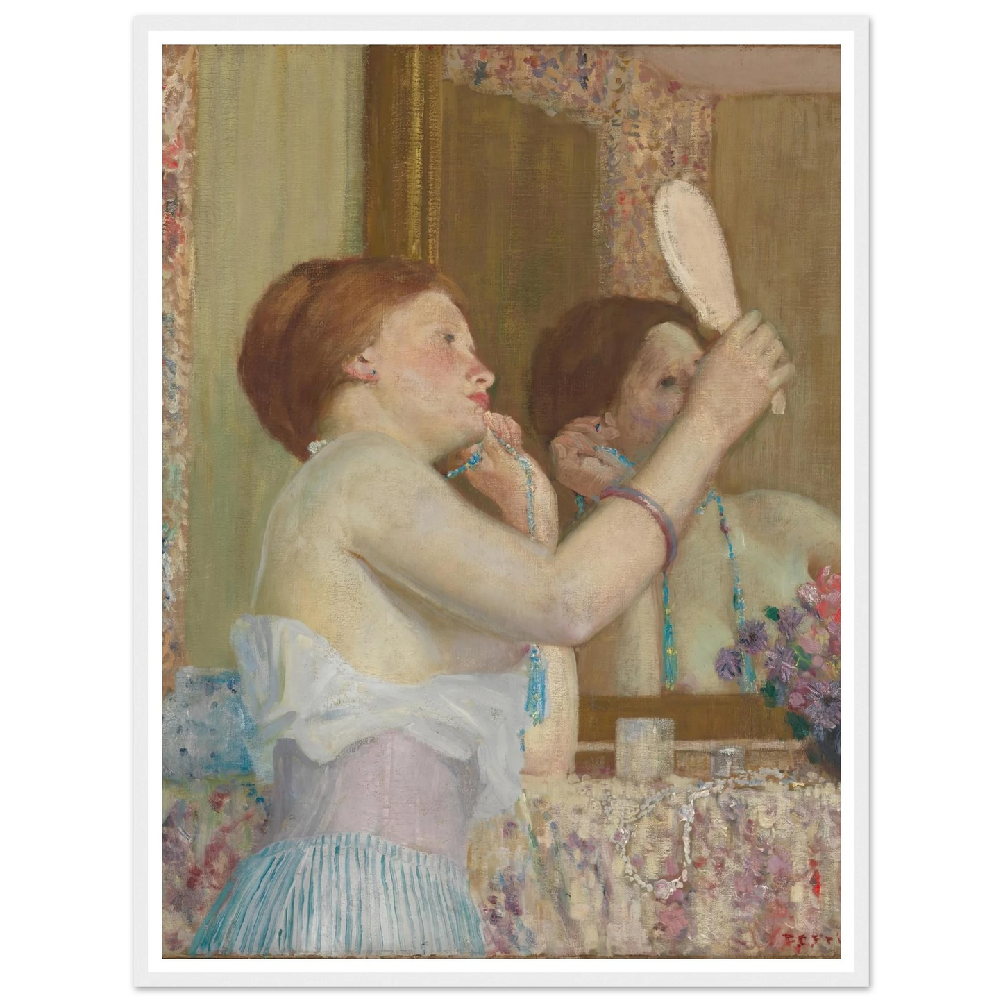 Woman with a Mirror (Femme qui se mire) (1911) Art Print | Frederick Carl Frieseke-Quipham Collections