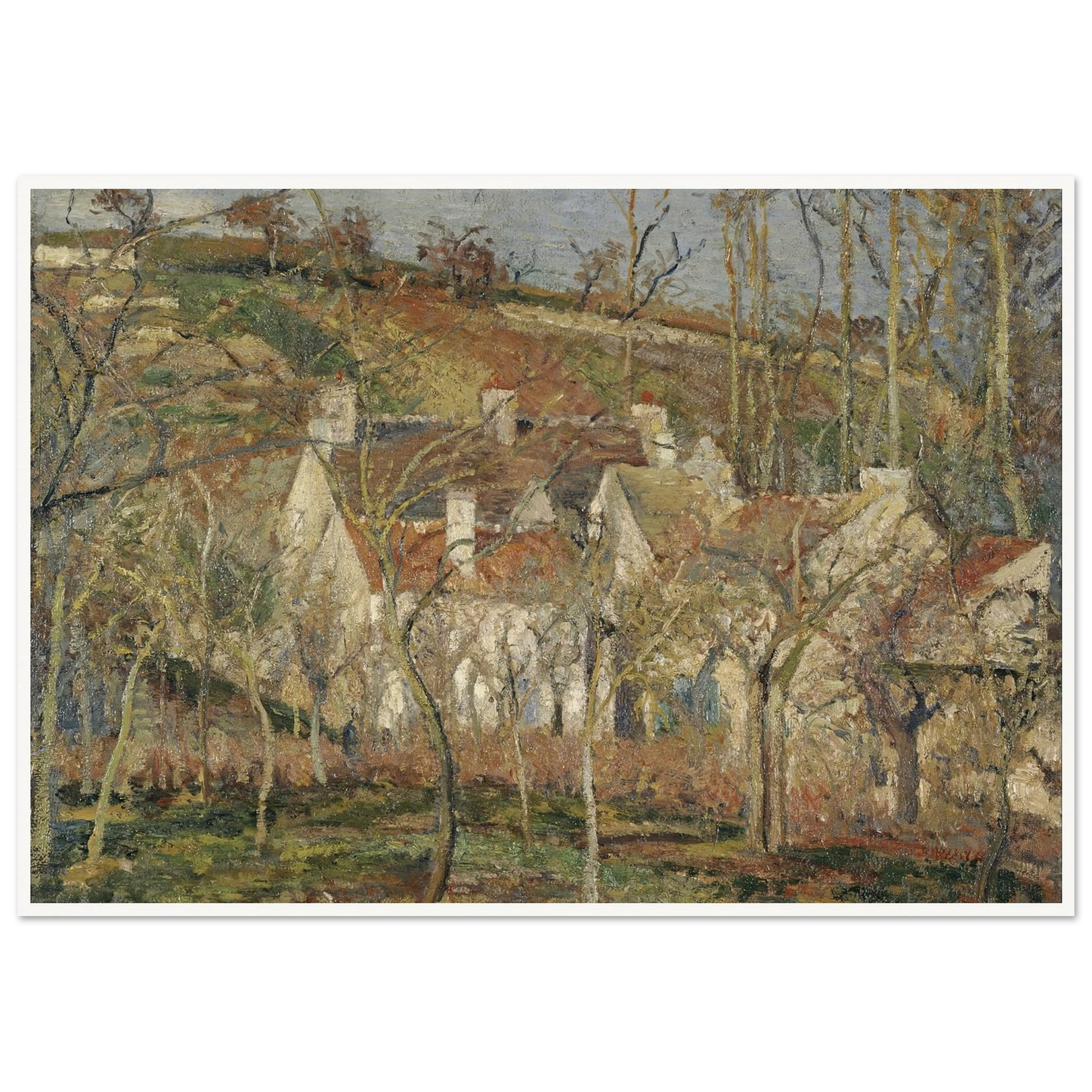 Red roofs, corner of a village, winter Art Print | Camille Pissarro-Quipham Collections