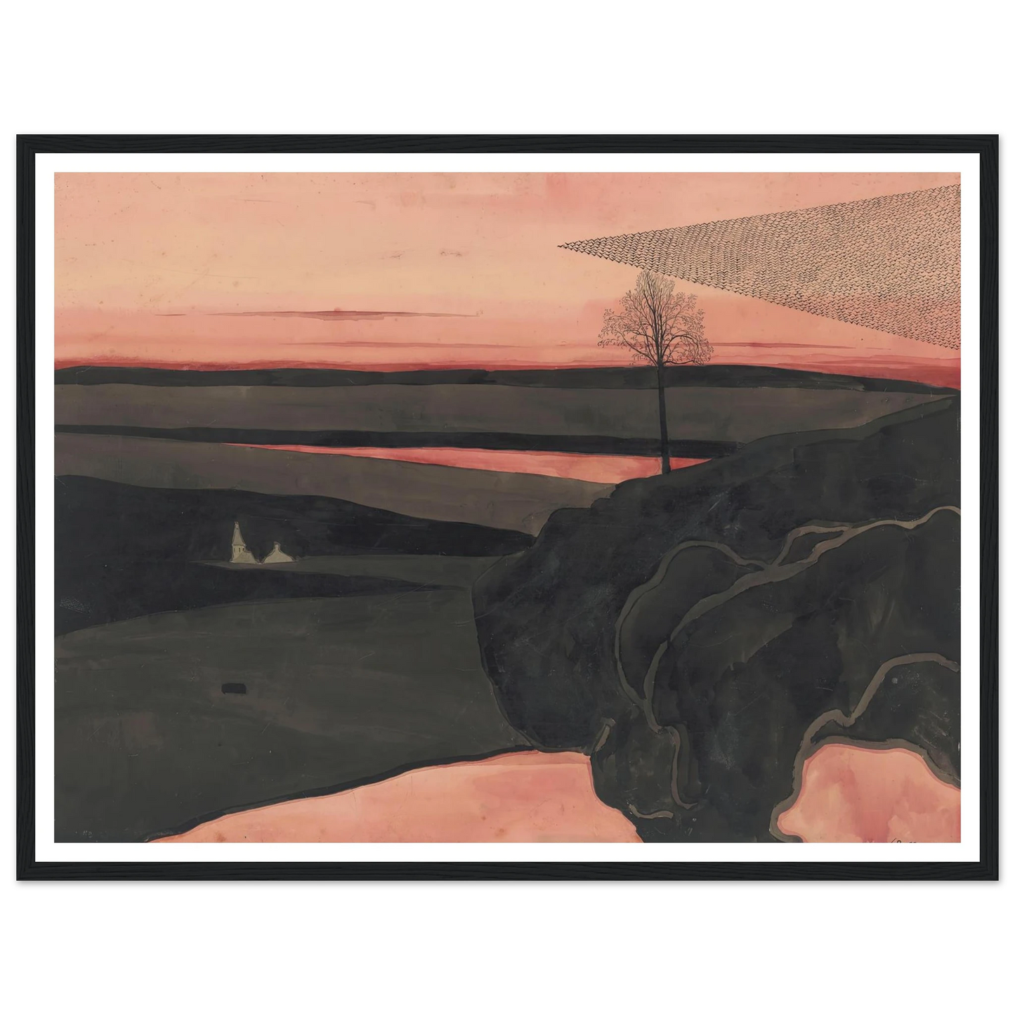 Landscape under a Red Evening Glow with Migratory Birds (1919) Art Print | Leon Spilliaert-Quipham Collections
