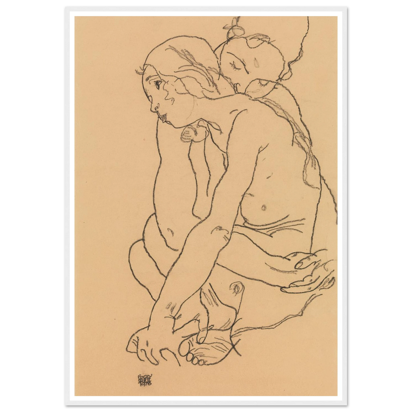 Woman and Girl Embracing (1918) Art Print | Egon Schiele-Quipham Collections