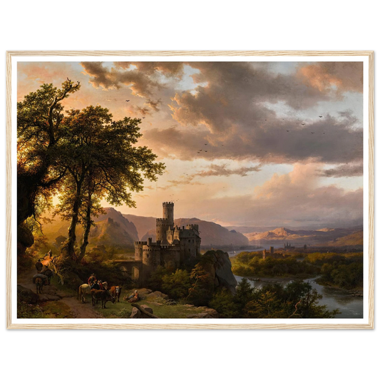 A hilly landscape with castle and travelers on a path (1855) Art Print | Barend Cornelis Koekkoek-Quipham Collections