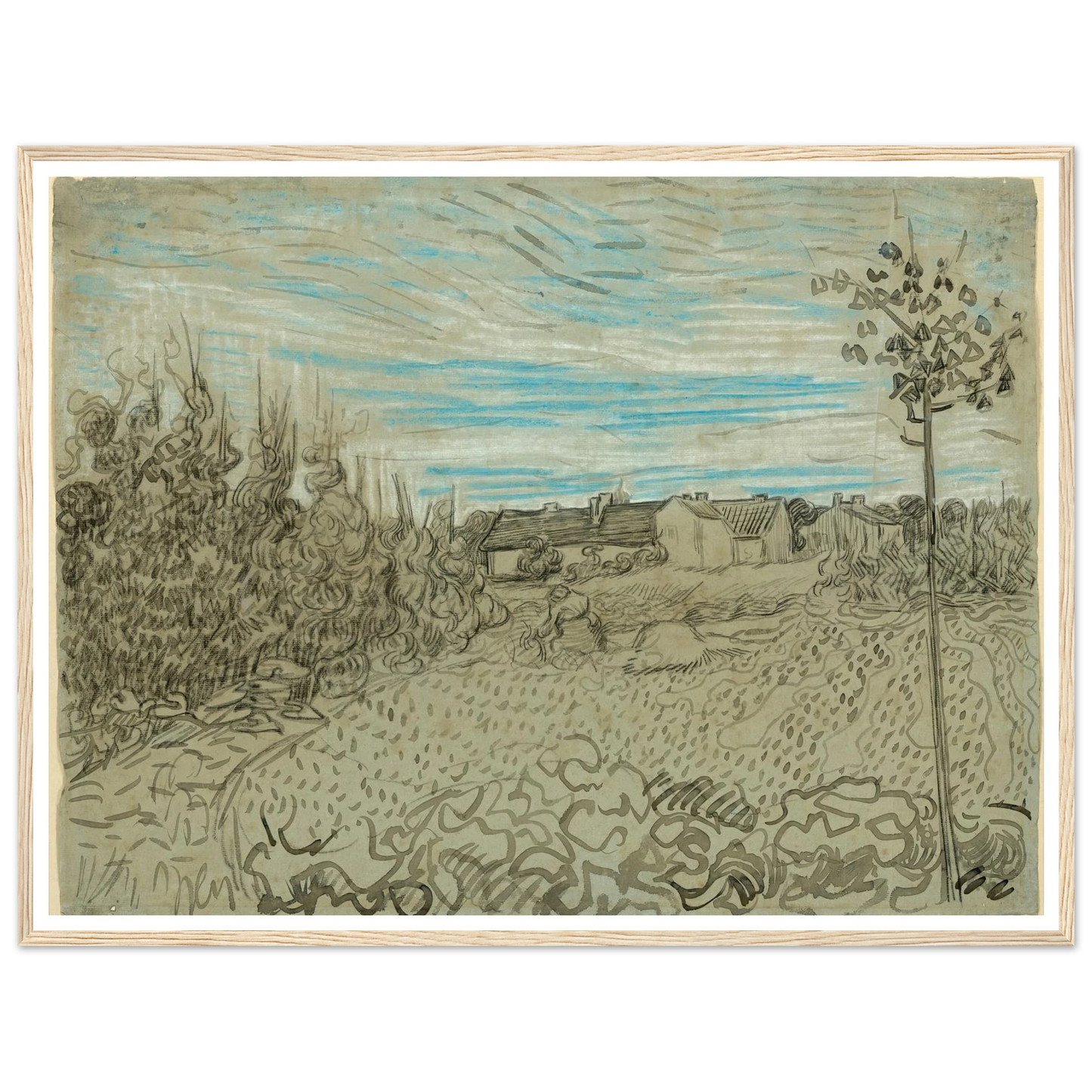Cottages with a Woman Working in the Middle Ground (1890) Art Print | Vincent van Gogh-Quipham Collections