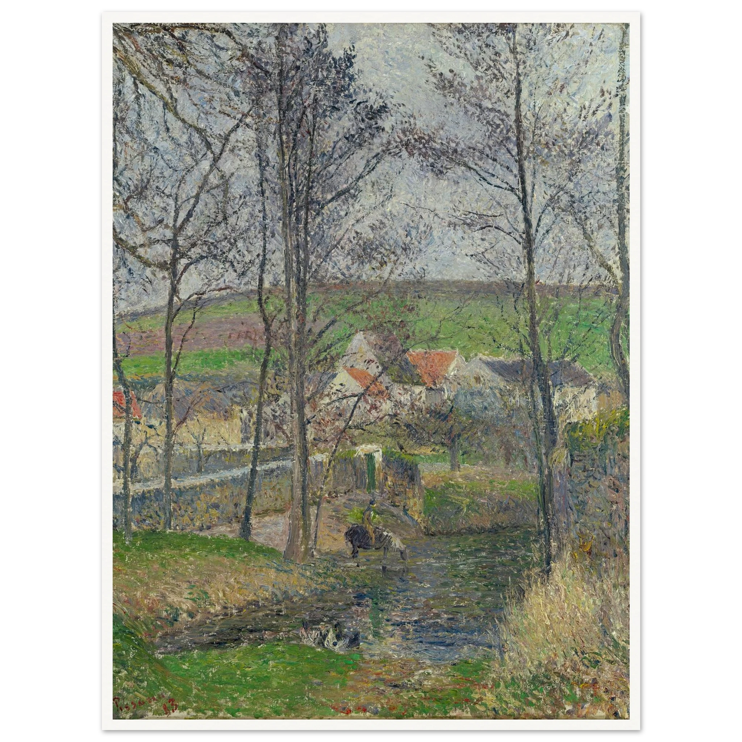 The banks of the Viosne at Osny in grey weather, winter Art Print | Camille Pissarro-Quipham Collections