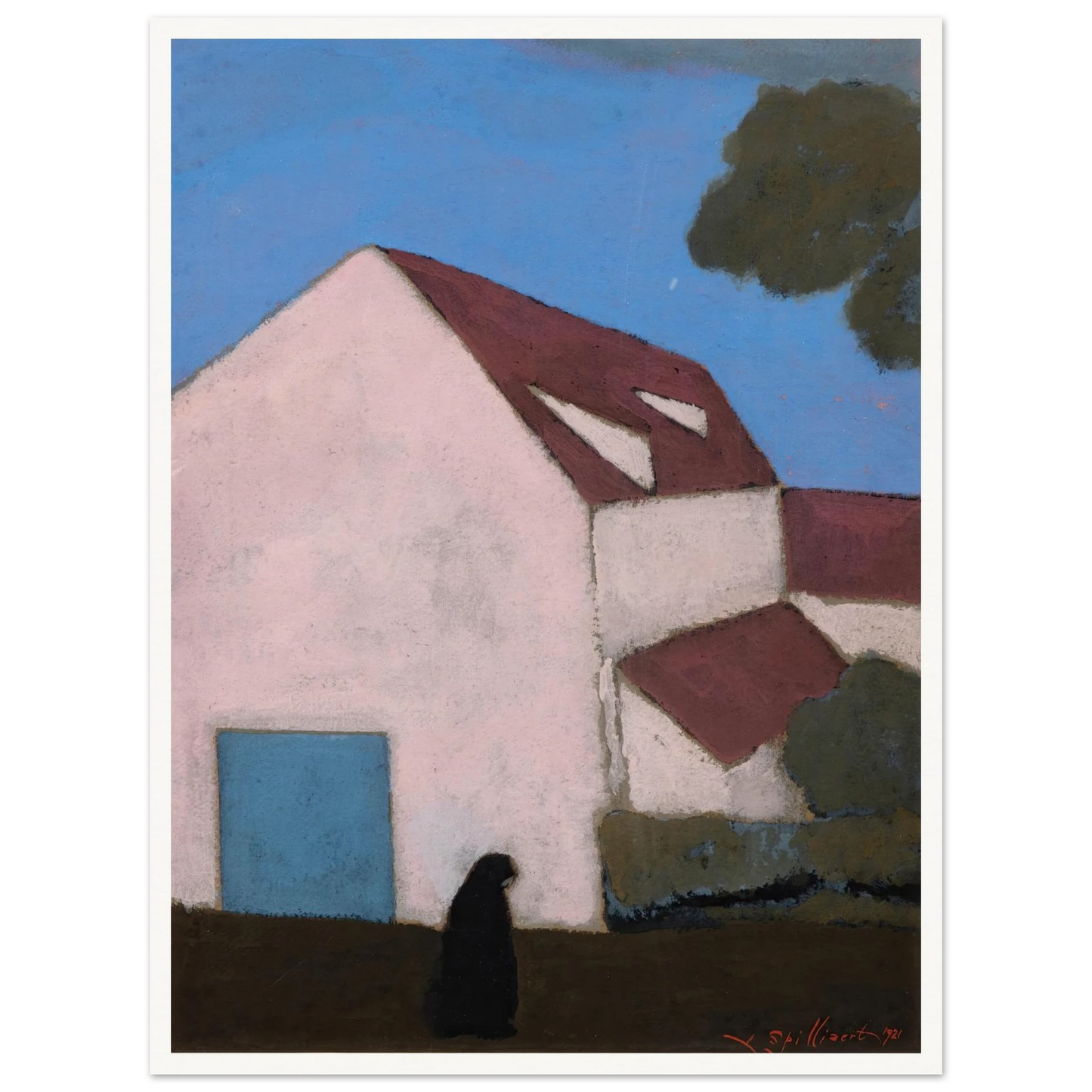 Ferme à la façade rose, silhouette de femme (1921) Art Print | Leon Spilliaert-Quipham Collections