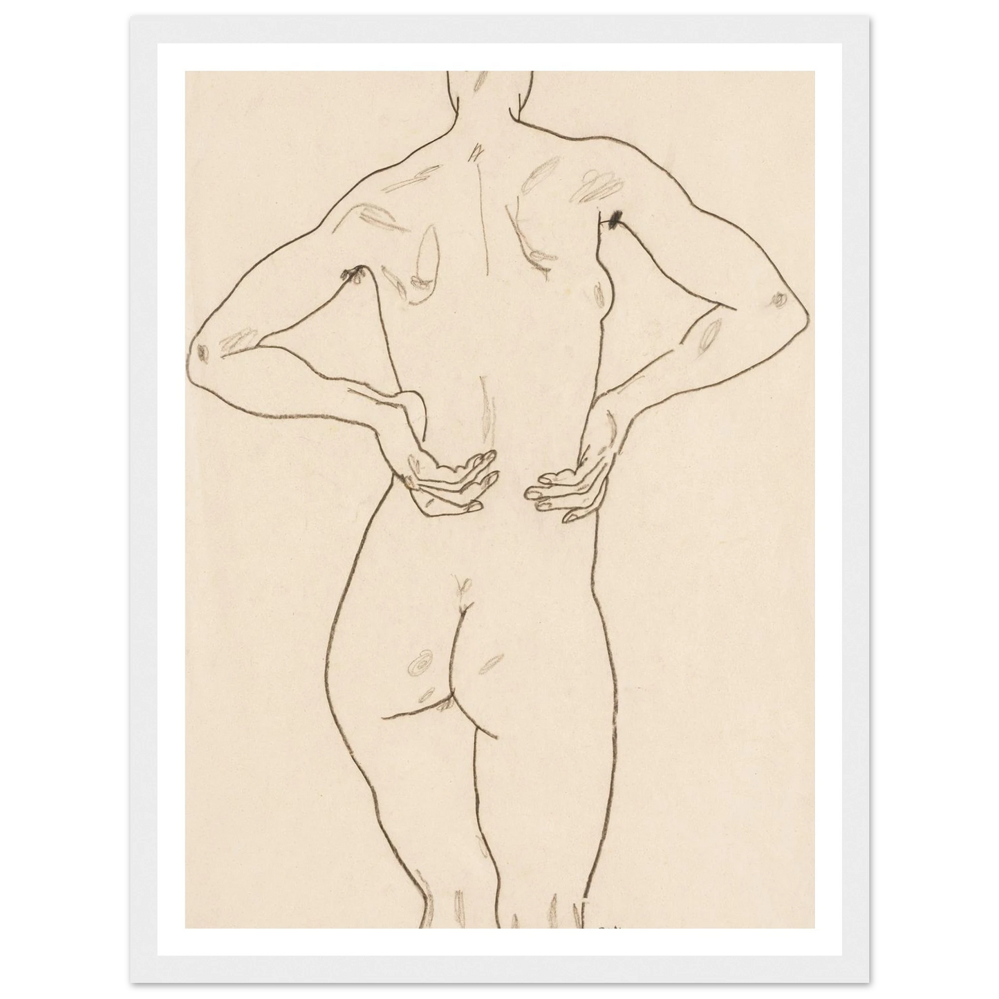 Weiblicher Rückenakt, die Hände auf der Hüfte Art Print | Egon Schiele-Quipham Collections