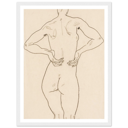 Weiblicher Rückenakt, die Hände auf der Hüfte Art Print | Egon Schiele-Quipham Collections