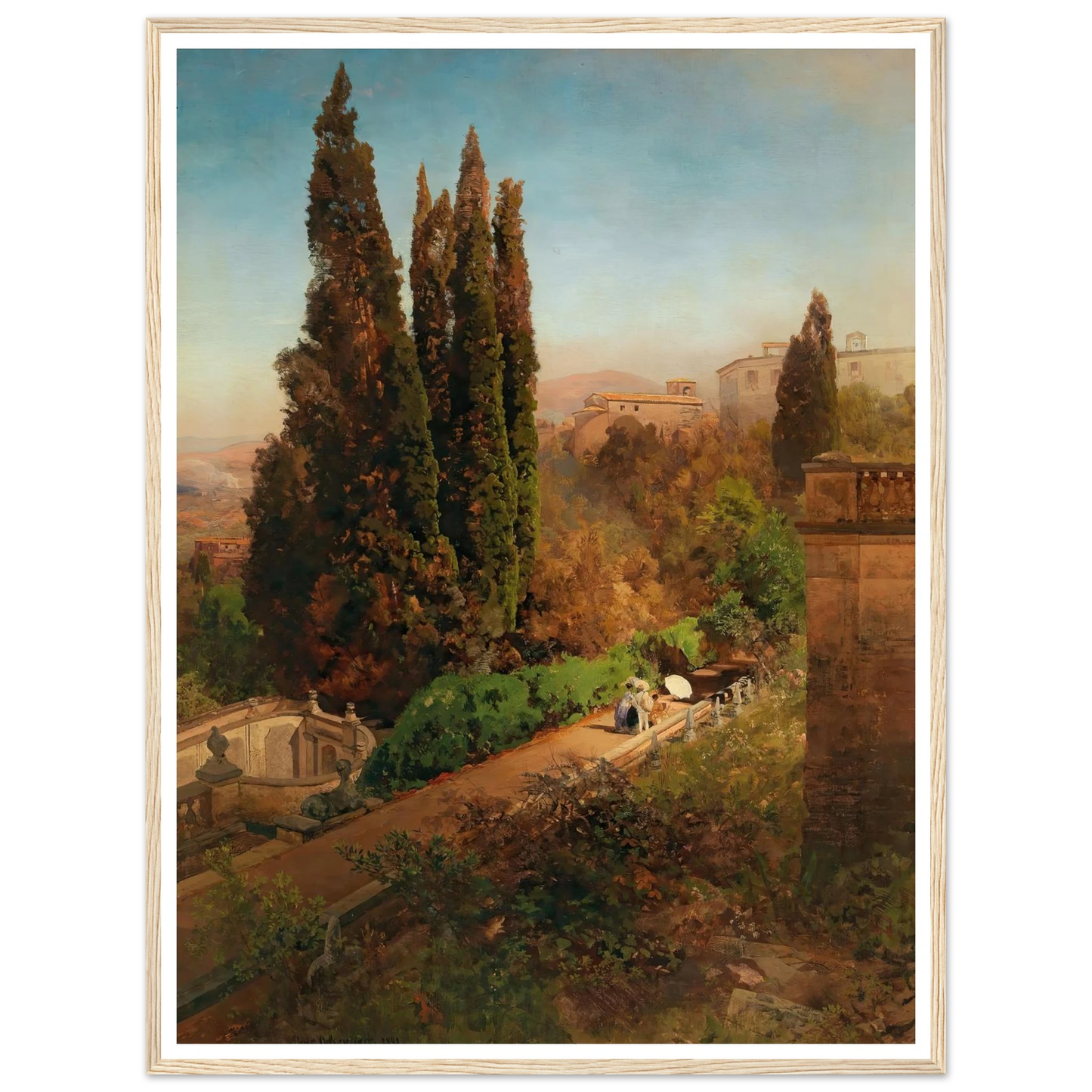 A view of the garden of Villa d’Este in Tivoli, near Rome Art Print | Oswald Achenbach-Quipham Collections