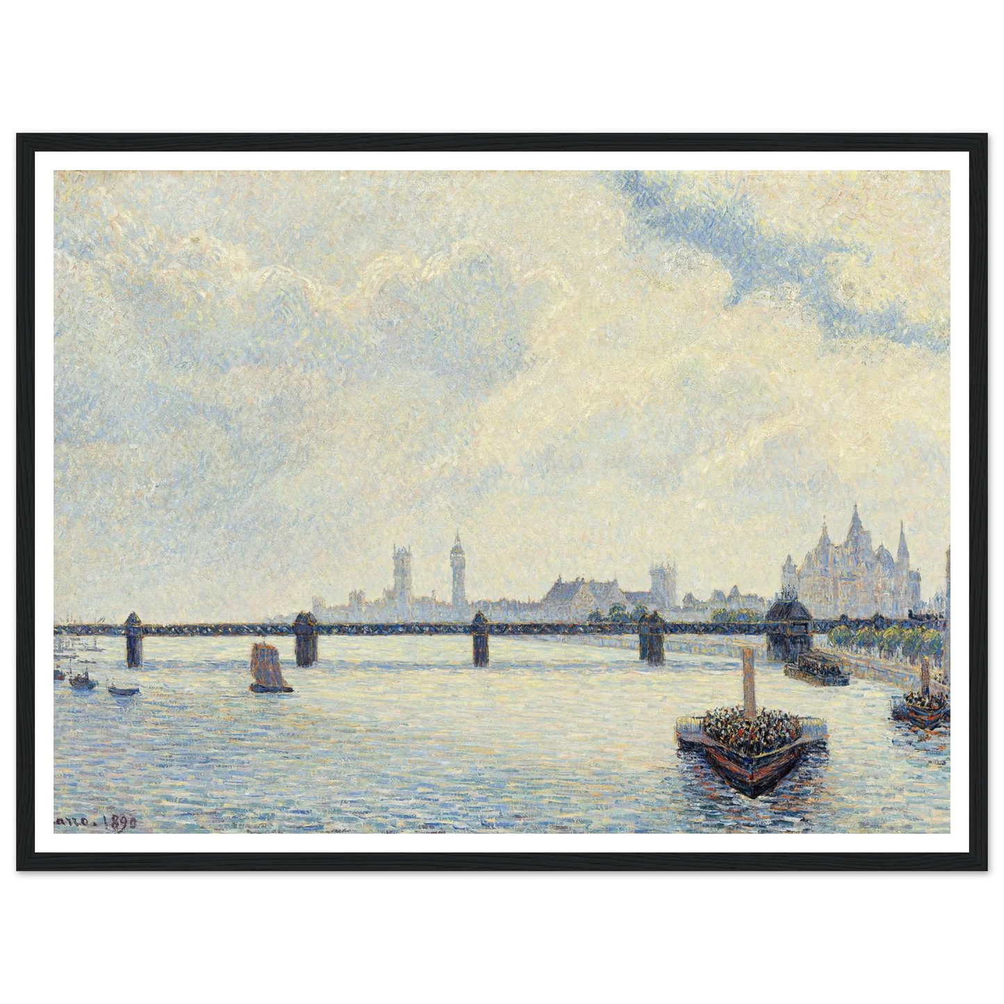 Charing Cross Bridge,London (1890) Art Print | Camille Pissarro - Framed Poster - 30x40 cm / 12x16″ - Black frame