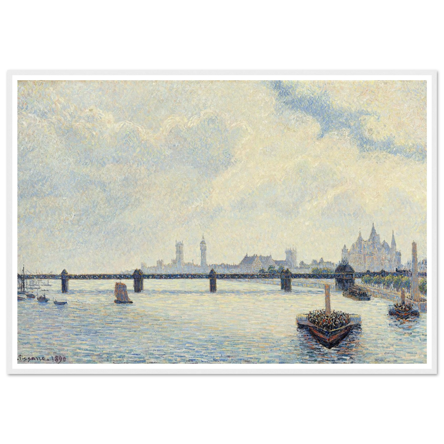 Charing Cross Bridge,London (1890) Art Print | Camille Pissarro - Framed Poster - 30x40 cm / 12x16″ - Black frame