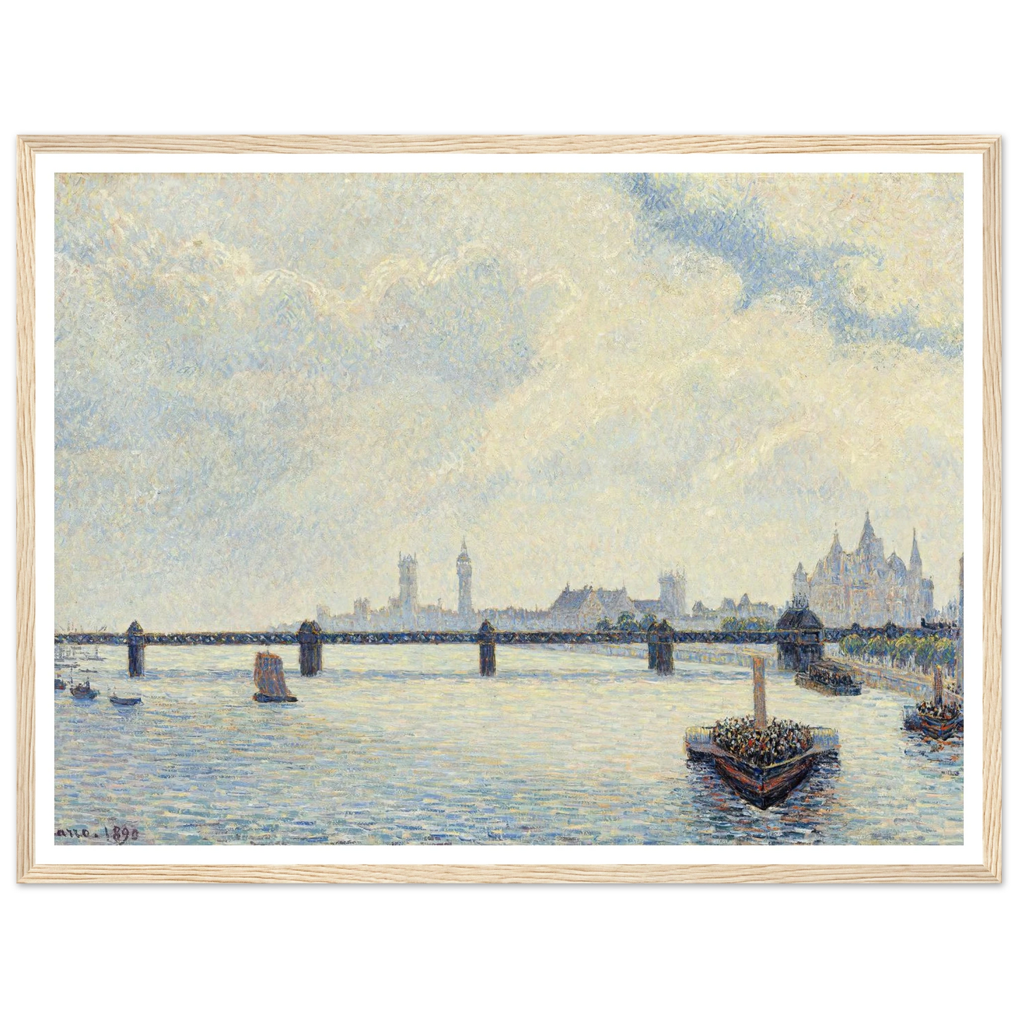 Charing Cross Bridge,London (1890) Art Print | Camille Pissarro - Framed Poster - 30x40 cm / 12x16″ - Black frame