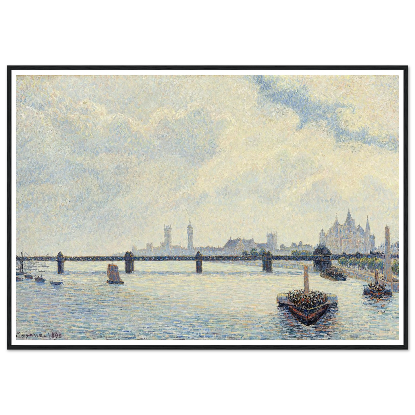 Charing Cross Bridge,London (1890) Art Print | Camille Pissarro - Framed Poster - 30x40 cm / 12x16″ - Black frame