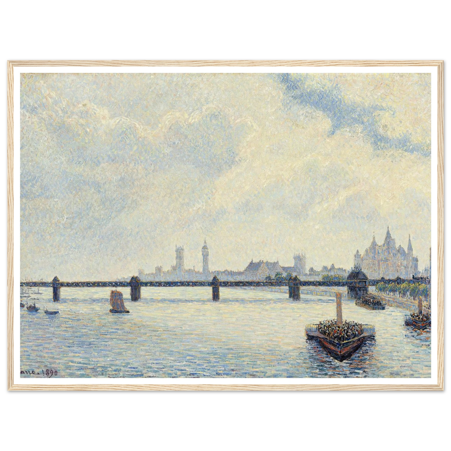 Charing Cross Bridge,London (1890) Art Print | Camille Pissarro - Framed Poster - 30x40 cm / 12x16″ - Black frame