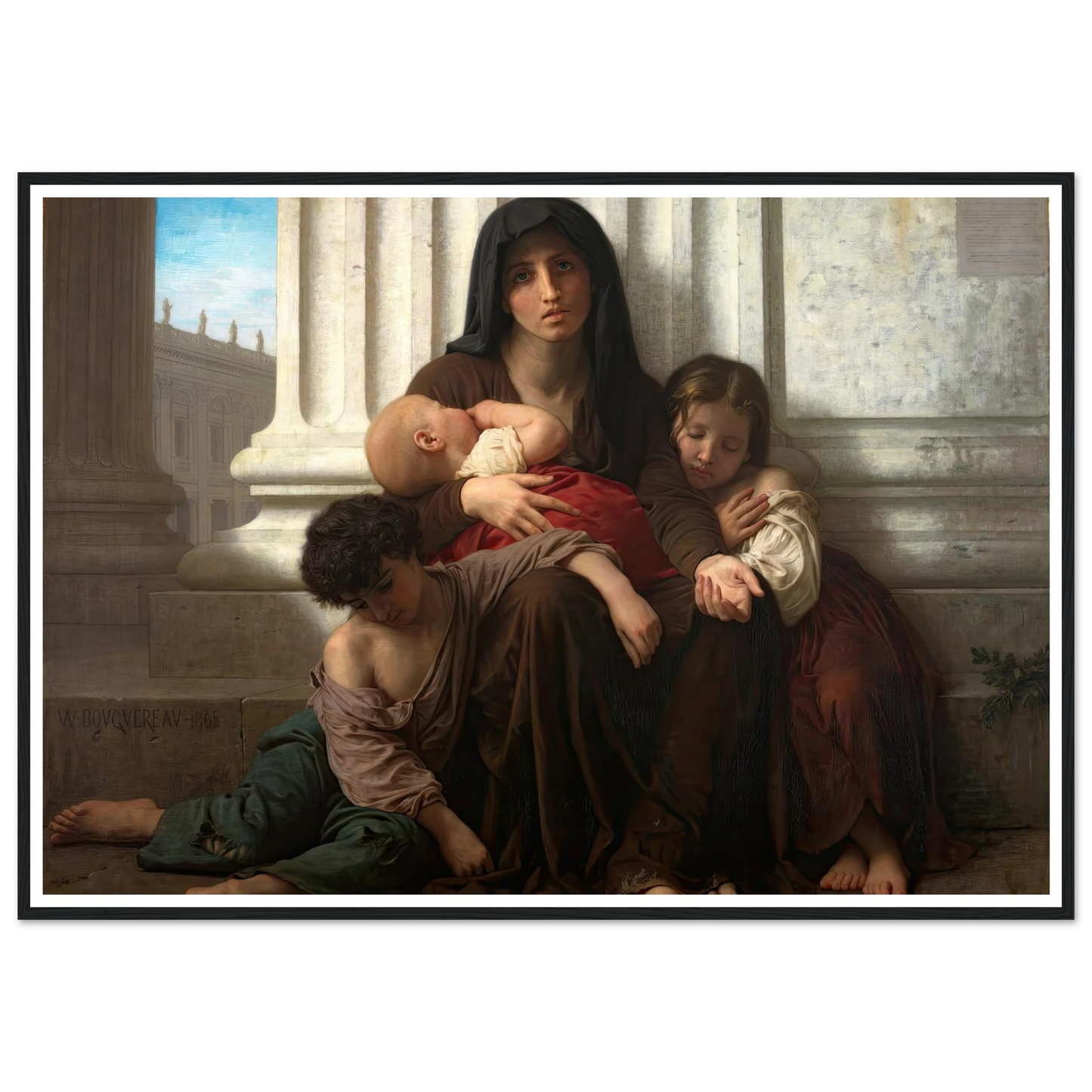 Charity (1865) Art Print | William Bouguereau - Framed Poster - 30x40 cm / 12x16″ - Black frame