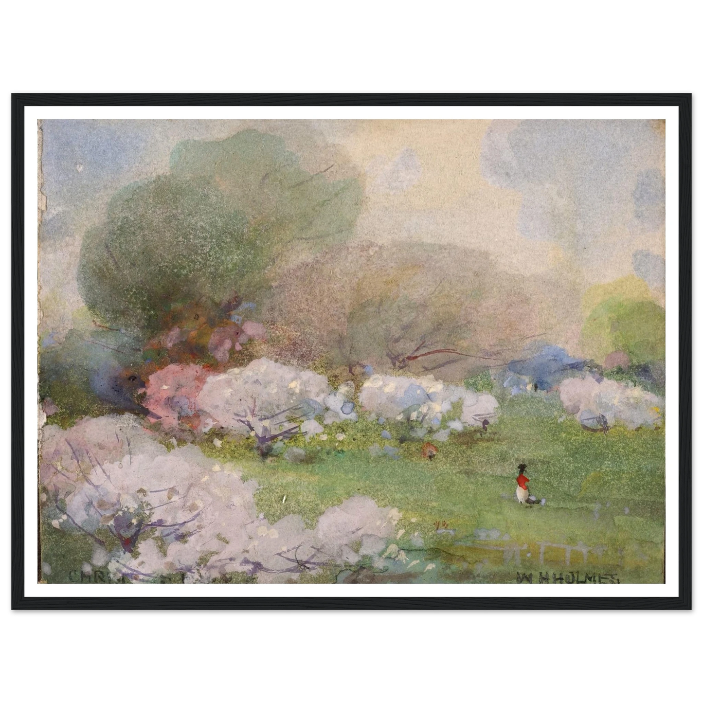 Cherry Blossoms Art Print | William Henry Holmes - Framed Poster - 30x40 cm / 12x16″ - Black frame