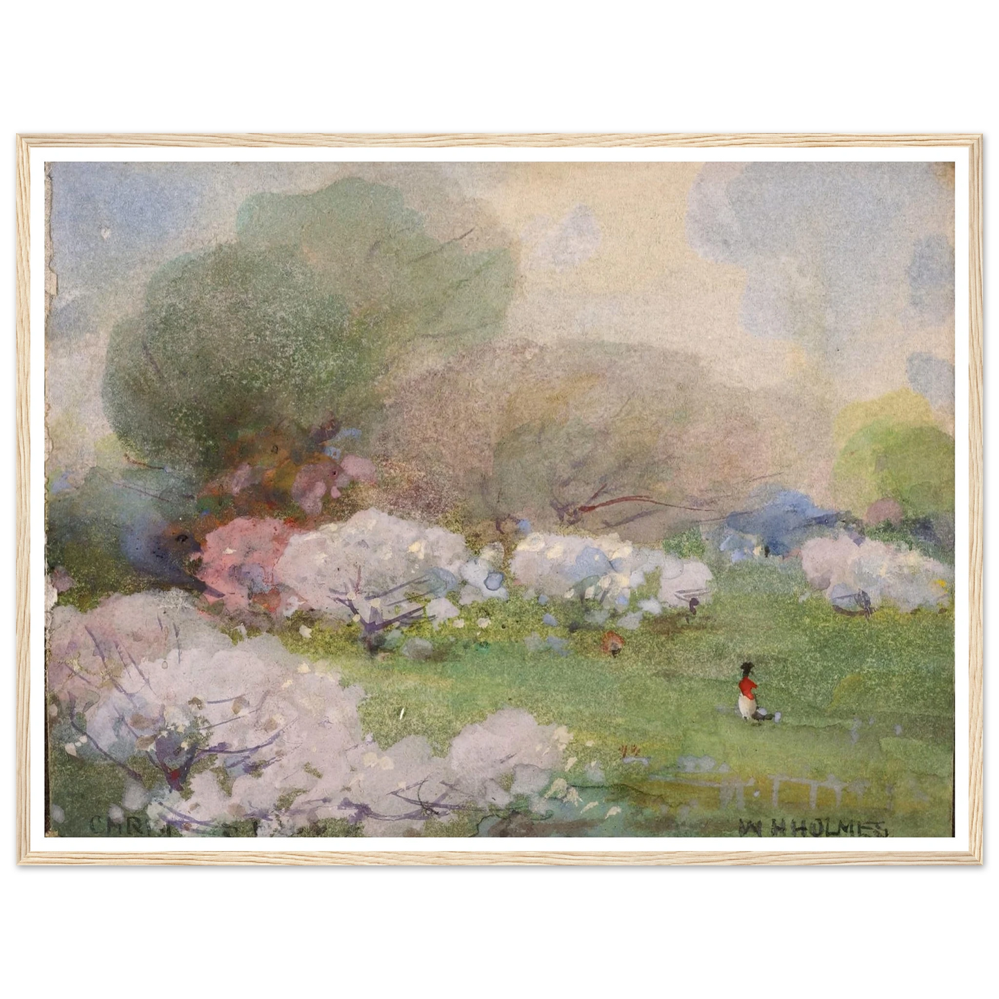 Cherry Blossoms Art Print | William Henry Holmes - Framed Poster - 30x40 cm / 12x16″ - Black frame