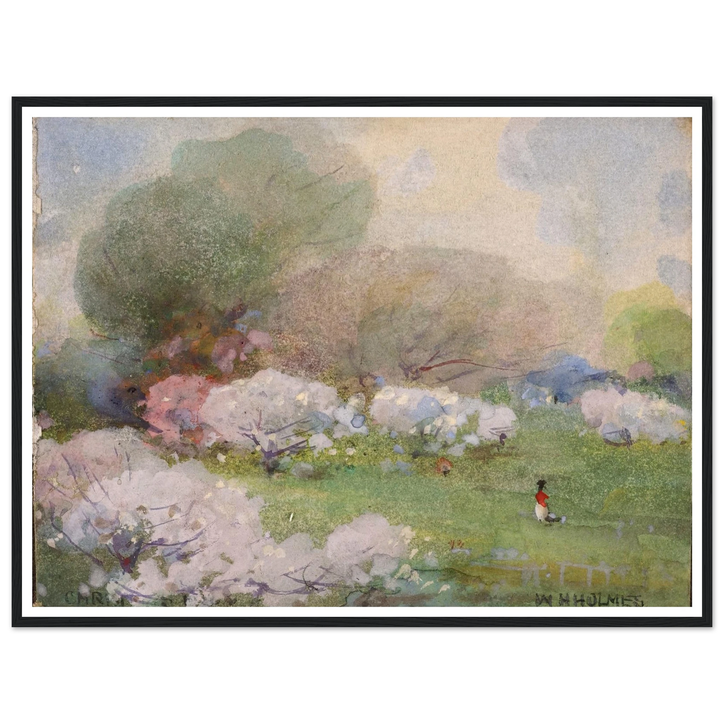 Cherry Blossoms Art Print | William Henry Holmes - Framed Poster - 30x40 cm / 12x16″ - Black frame