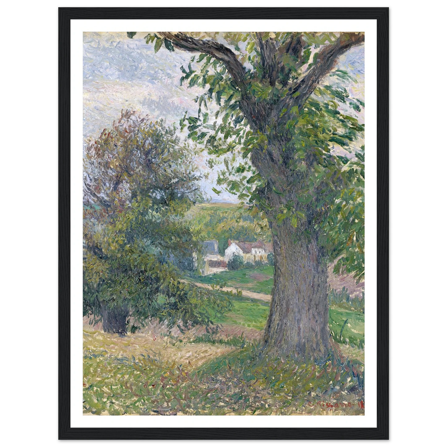 Chestnut Trees in Osny (1883) Art Print | Camille Pissarro - Framed Poster - 30x40 cm / 12x16″ - Black frame