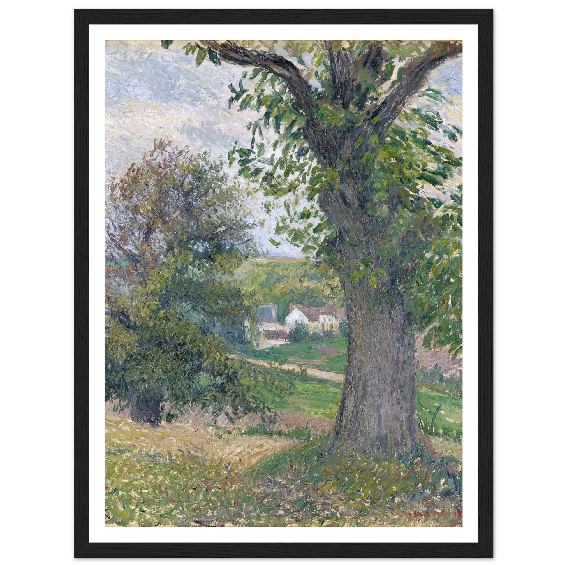 Chestnut Trees in Osny (1883) Art Print | Camille Pissarro - Framed Poster - 30x40 cm / 12x16″ - Black frame