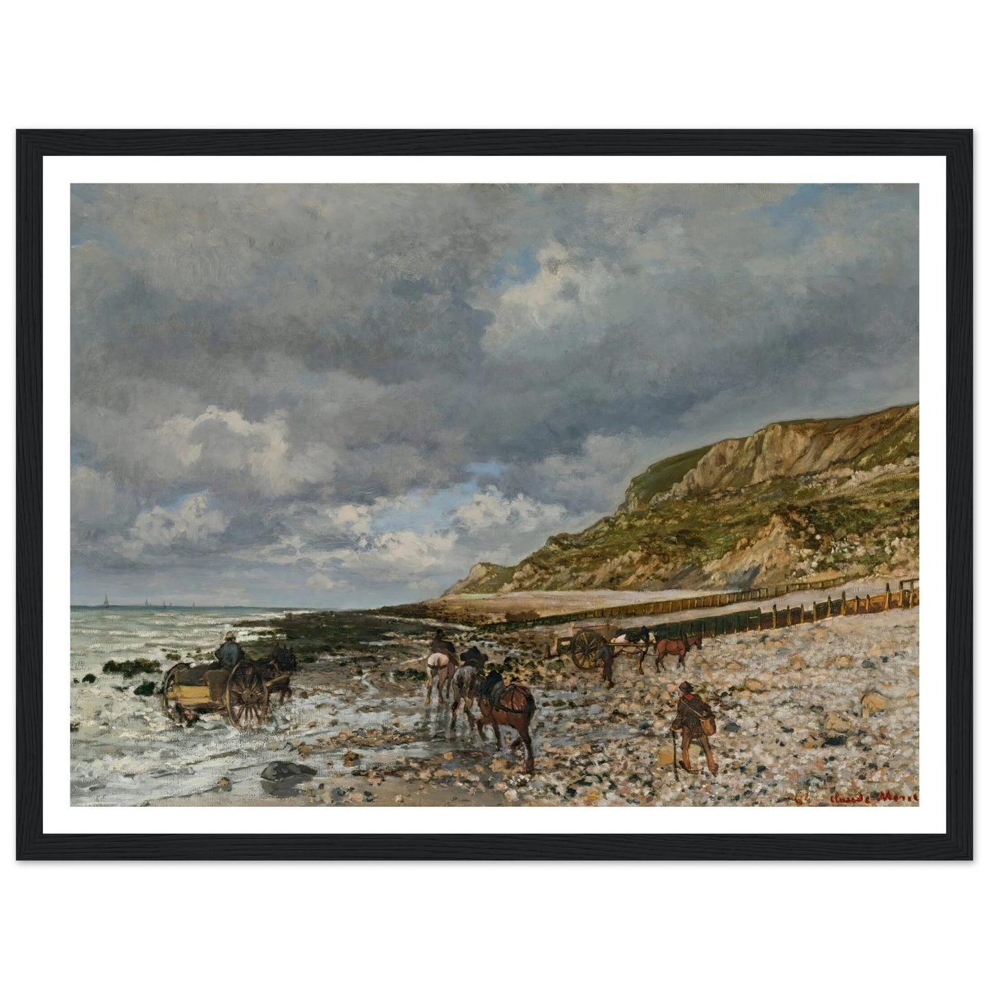 Chevaux À La Pointe De La Hève (1864) Art Print | Claude Monet - Framed Poster - 30x40 cm / 12x16″ - Black frame